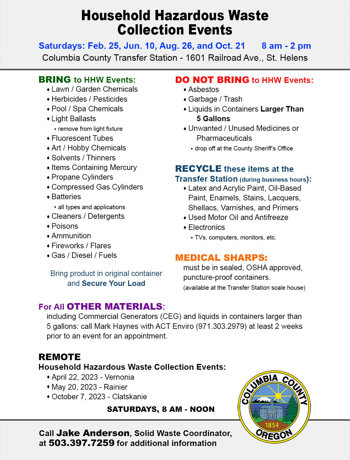 Columbia County, Oregon Official Website Columbia County Announces